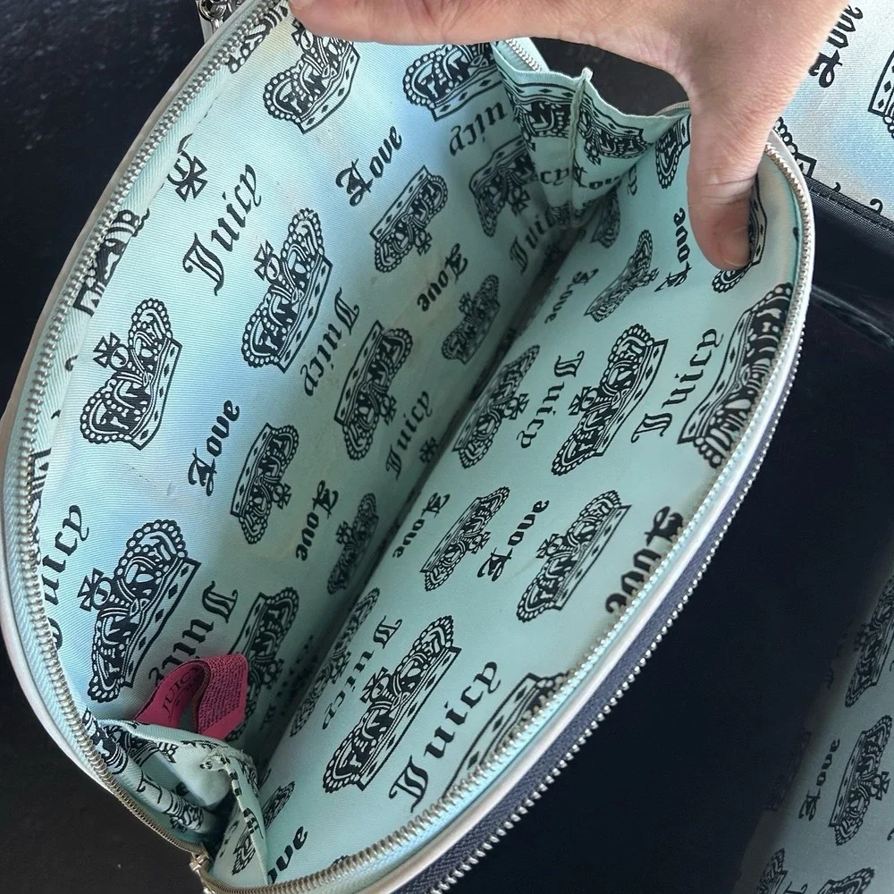 Rare Vintage Y2K Juicy Couture Dog Carrier Ice Blue Velour Blingy Bowling Bag Sm